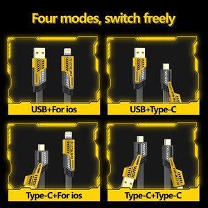 4 In 1 Data Cable – USB-A & USB-C to Lightning, Fast Charging Braided Cable