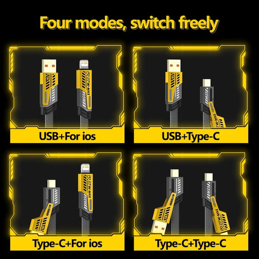 4 In 1 Data Cable – USB-A & USB-C to Lightning, Fast Charging Braided Cable