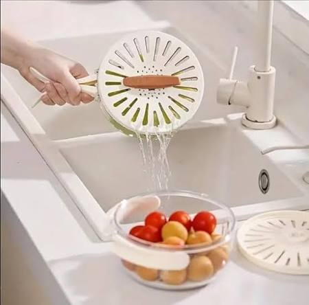 Fruit & Vegetable Drain Basket | Fruit Washing Basket With Lid Portable | Kitchen Storage Box and Container