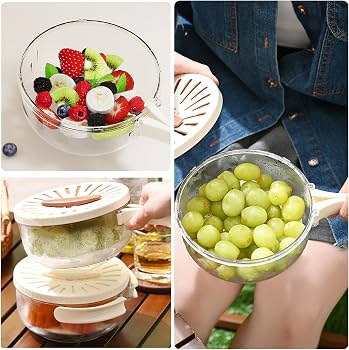 Fruit & Vegetable Drain Basket | Fruit Washing Basket With Lid Portable | Kitchen Storage Box and Container