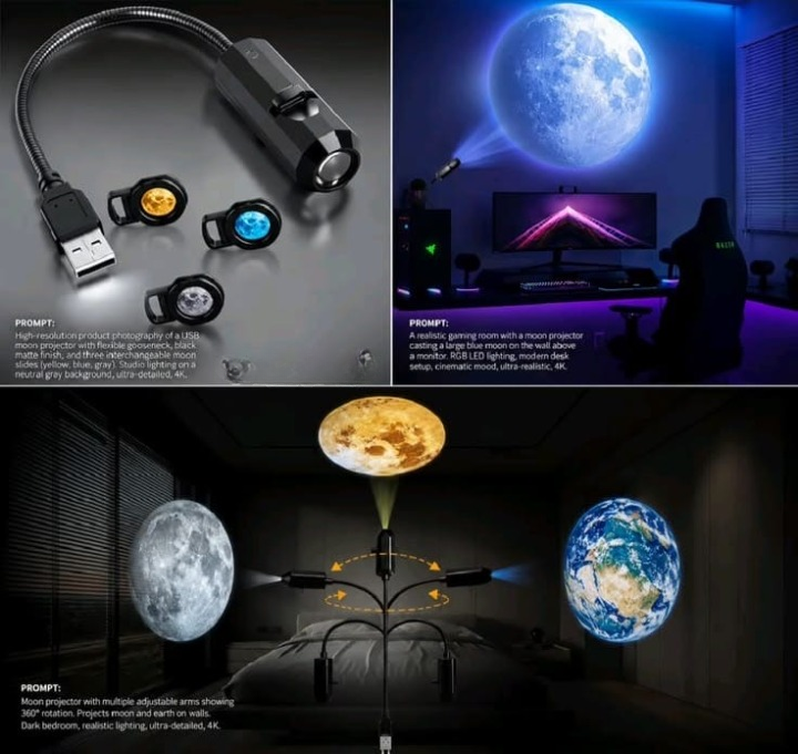 USB Moon & Earth Projector Light with Flexible Gooseneck & Interchangeable Film Slides