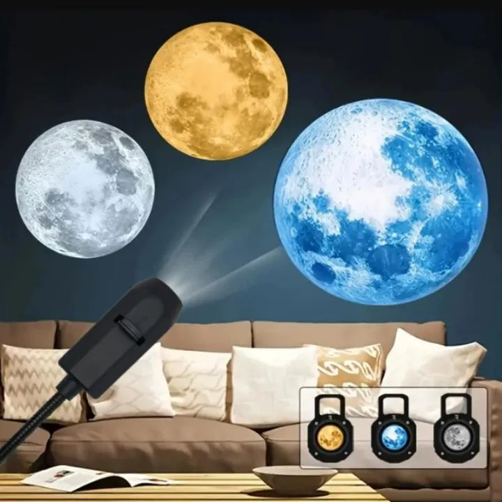 USB Moon & Earth Projector Light with Flexible Gooseneck & Interchangeable Film Slides