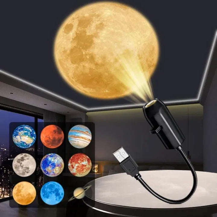 USB Moon & Earth Projector Light with Flexible Gooseneck & Interchangeable Film Slides