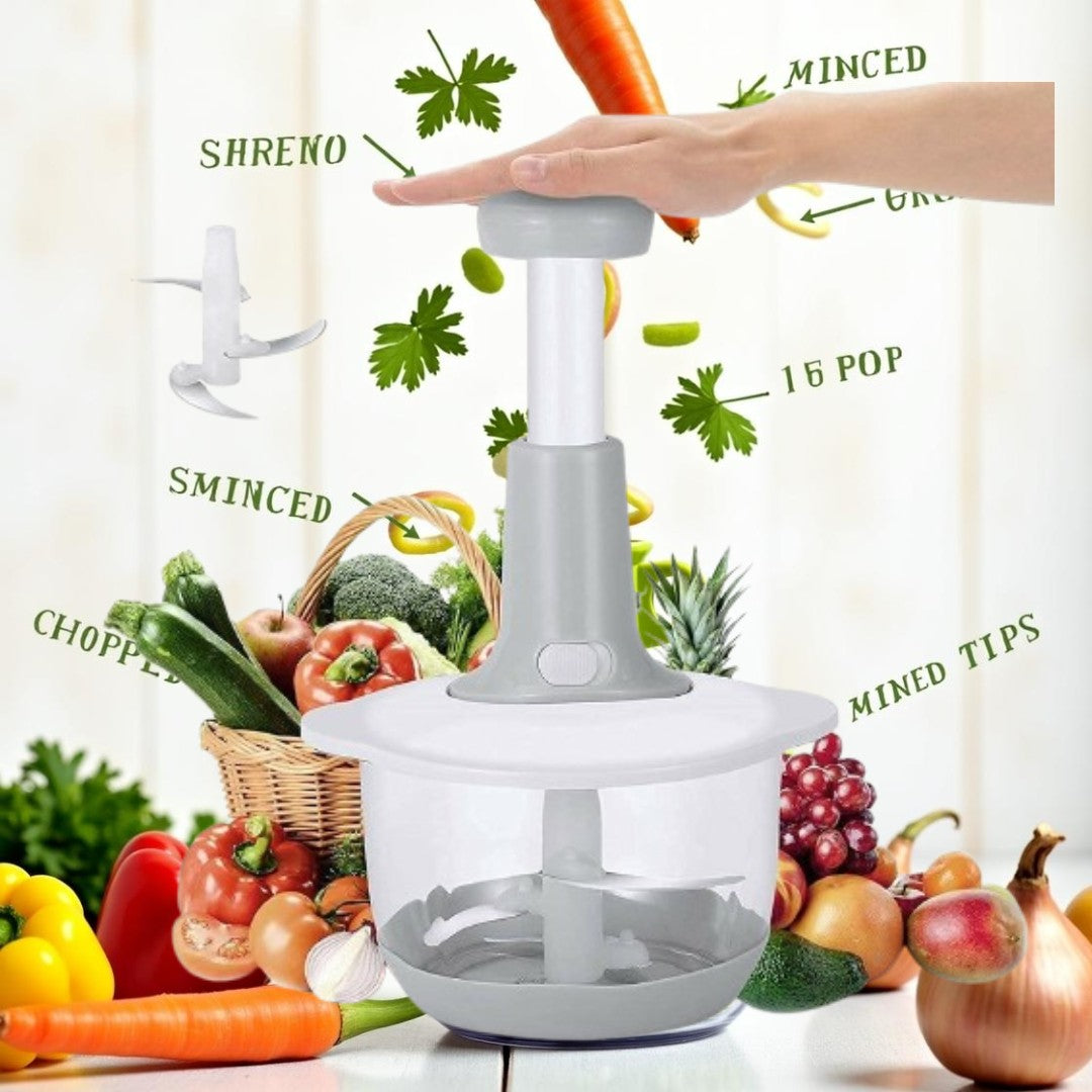 Pump & Chop Pro 1500ML – Manual Hand-Powered Food Chopper with 3 Stainless Steel Blades | Large Capacity, Pump-Action Vegetable Cutter & Dicer | Portable, No-Electricity Kitchen Gadget for Effortless Chopping, Mincing & Mixing of Vegetables, Fruits, Nuts,
