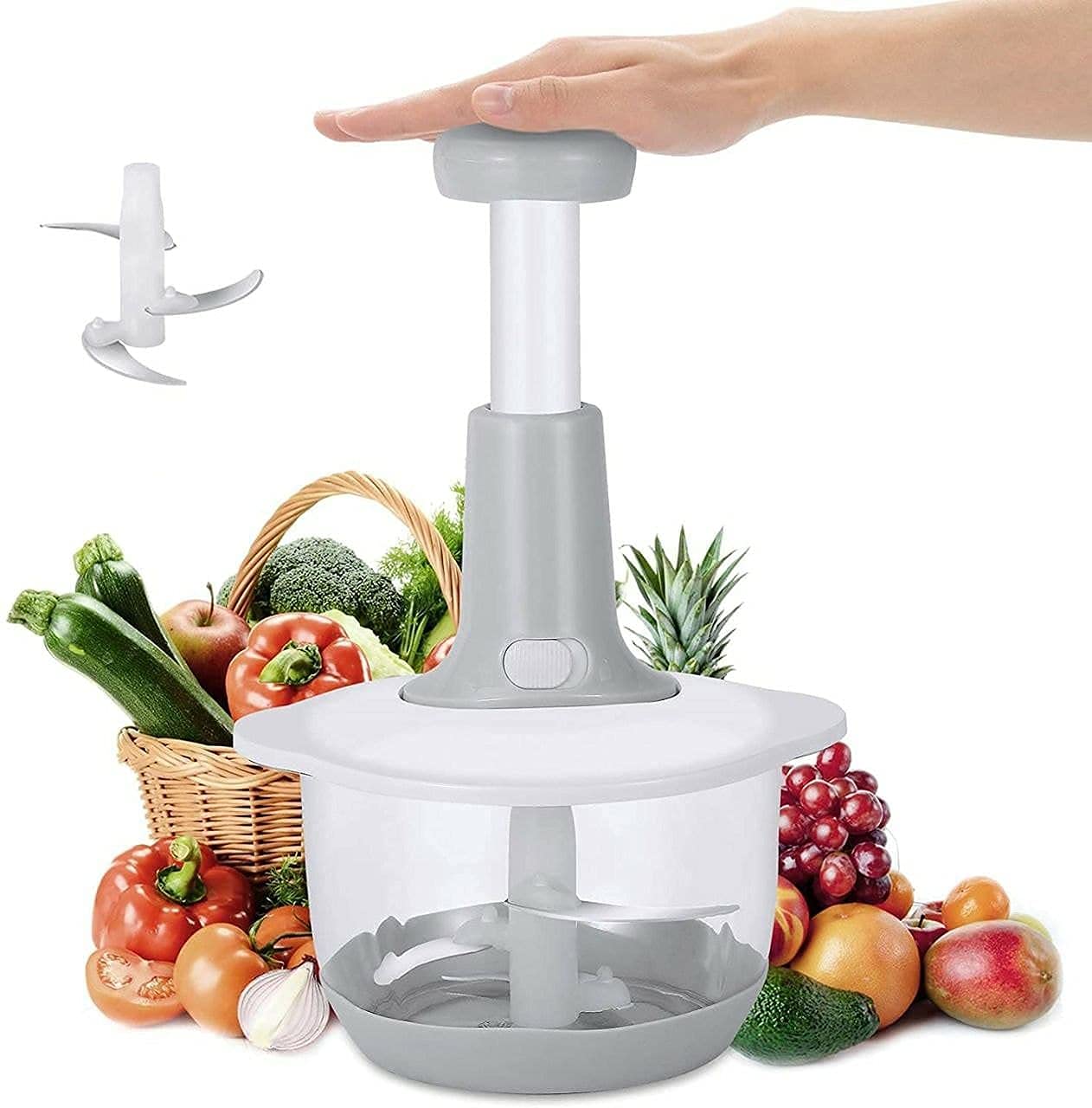 Pump & Chop Pro 1500ML – Manual Hand-Powered Food Chopper with 3 Stainless Steel Blades | Large Capacity, Pump-Action Vegetable Cutter & Dicer | Portable, No-Electricity Kitchen Gadget for Effortless Chopping, Mincing & Mixing of Vegetables, Fruits, Nuts,