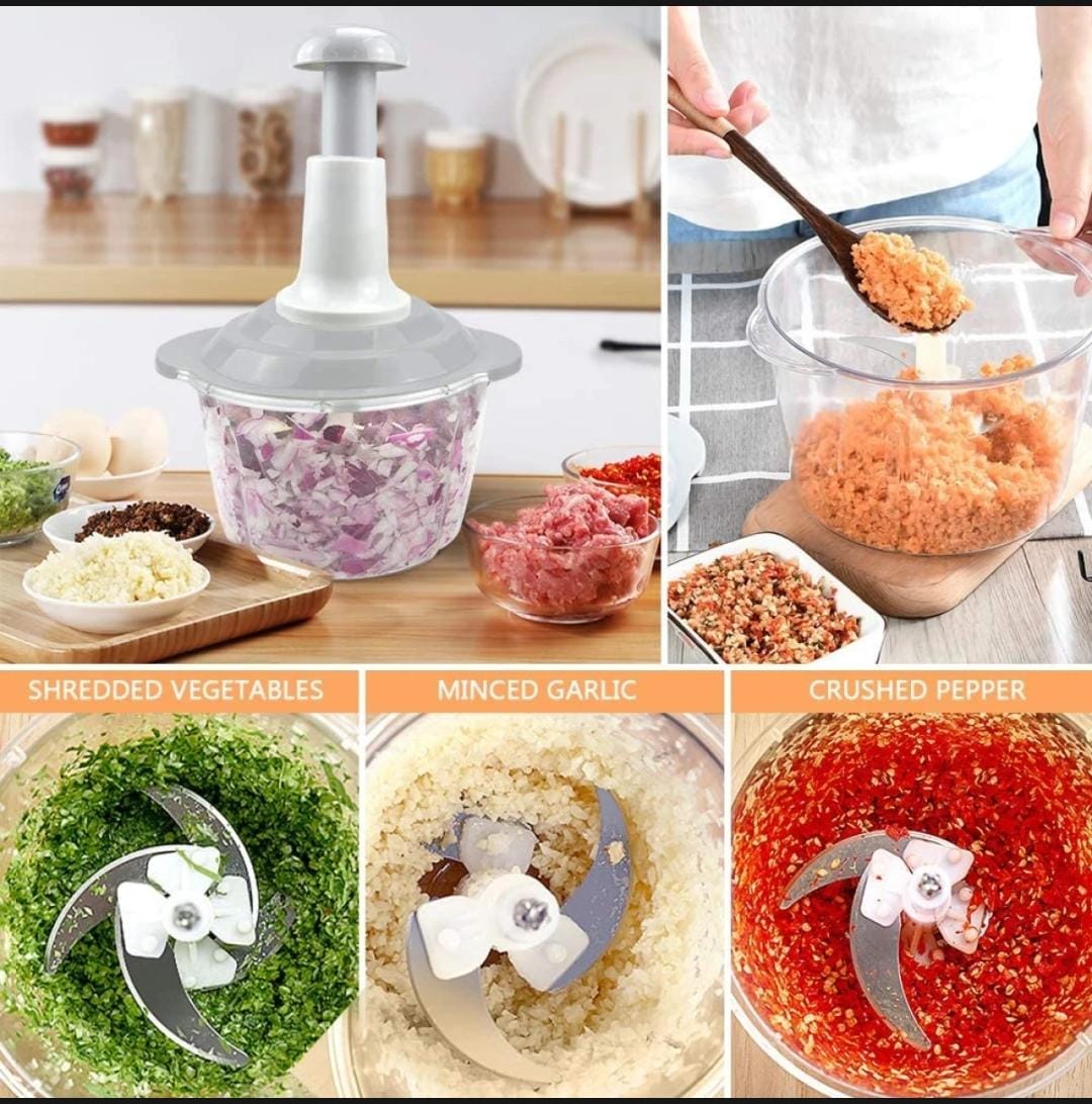 Pump & Chop Pro 1500ML – Manual Hand-Powered Food Chopper with 3 Stainless Steel Blades | Large Capacity, Pump-Action Vegetable Cutter & Dicer | Portable, No-Electricity Kitchen Gadget for Effortless Chopping, Mincing & Mixing of Vegetables, Fruits, Nuts,