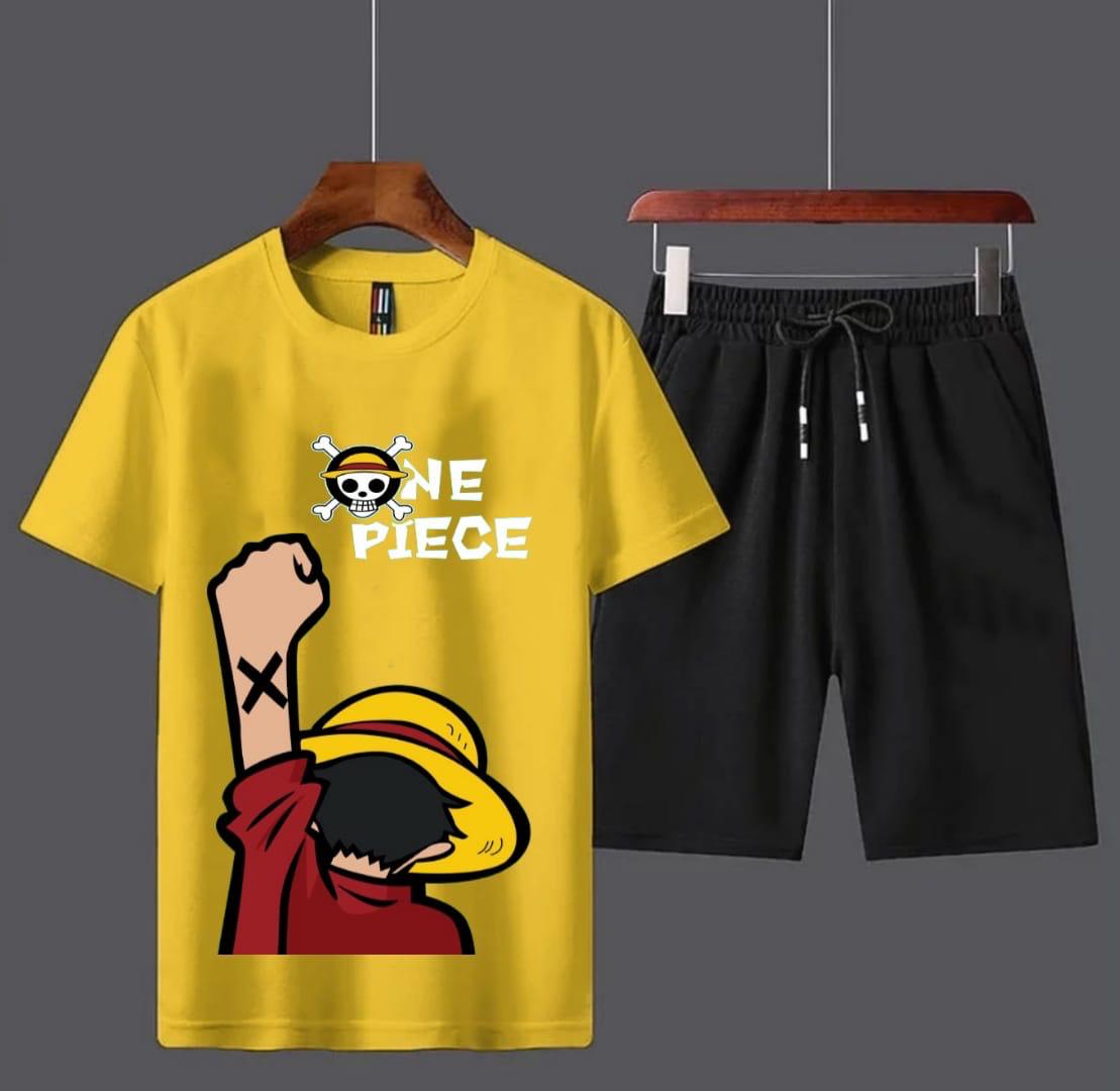 Trendy Dumble Printed Round Neck Half Sleeves Casual Tracksuit Amazing And Trendy Yellow T Shirt And Black Shorts for men n boys Gym Part Shirt And Jogging Track Suit