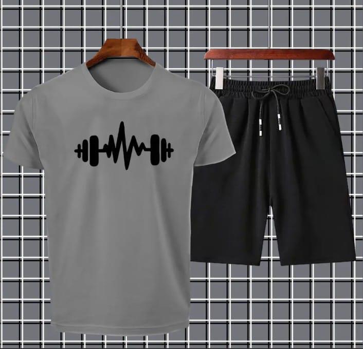Trendy Dumble Printed Round Neck Half Sleeves Casual Tracksuit Amazing And Trendy Yellow T Shirt And Black Shorts for men n boys Gym Part Shirt And Jogging Track Suit
