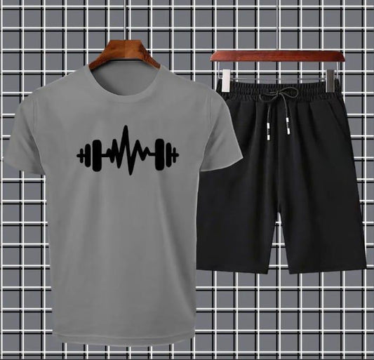 Trendy Dumble Printed Round Neck Half Sleeves Casual Tracksuit Amazing And Trendy Yellow T Shirt And Black Shorts for men n boys Gym Part Shirt And Jogging Track Suit
